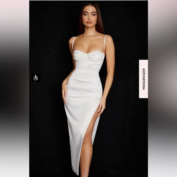 HOUSE OF CB 'Flora' Ivory Satin Corset Maxi Dress Size S-US - Picture 2 of 7